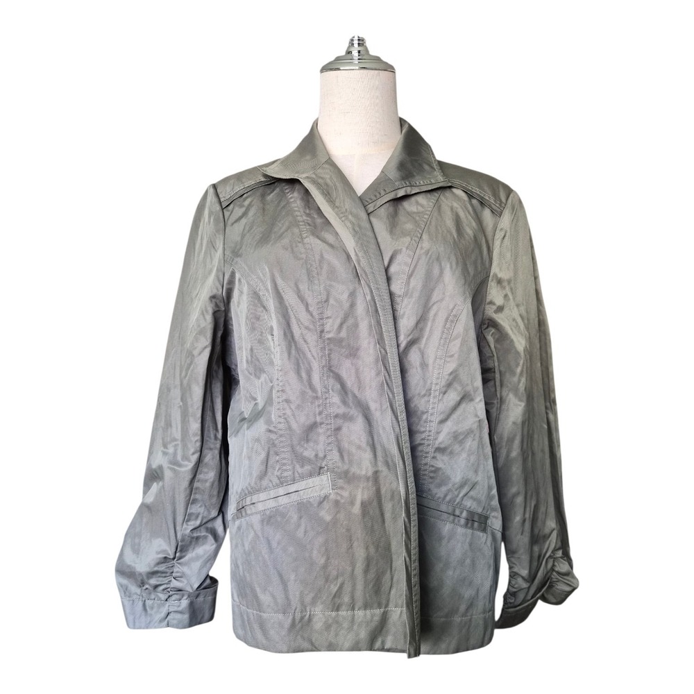 Chico's Metallic Olive Green Jacket Womens Size 2 Lightweight Blazer Casual Nwt